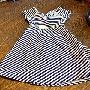 Rare Editions Navy and White Striped Casual Dress with Lime Trim